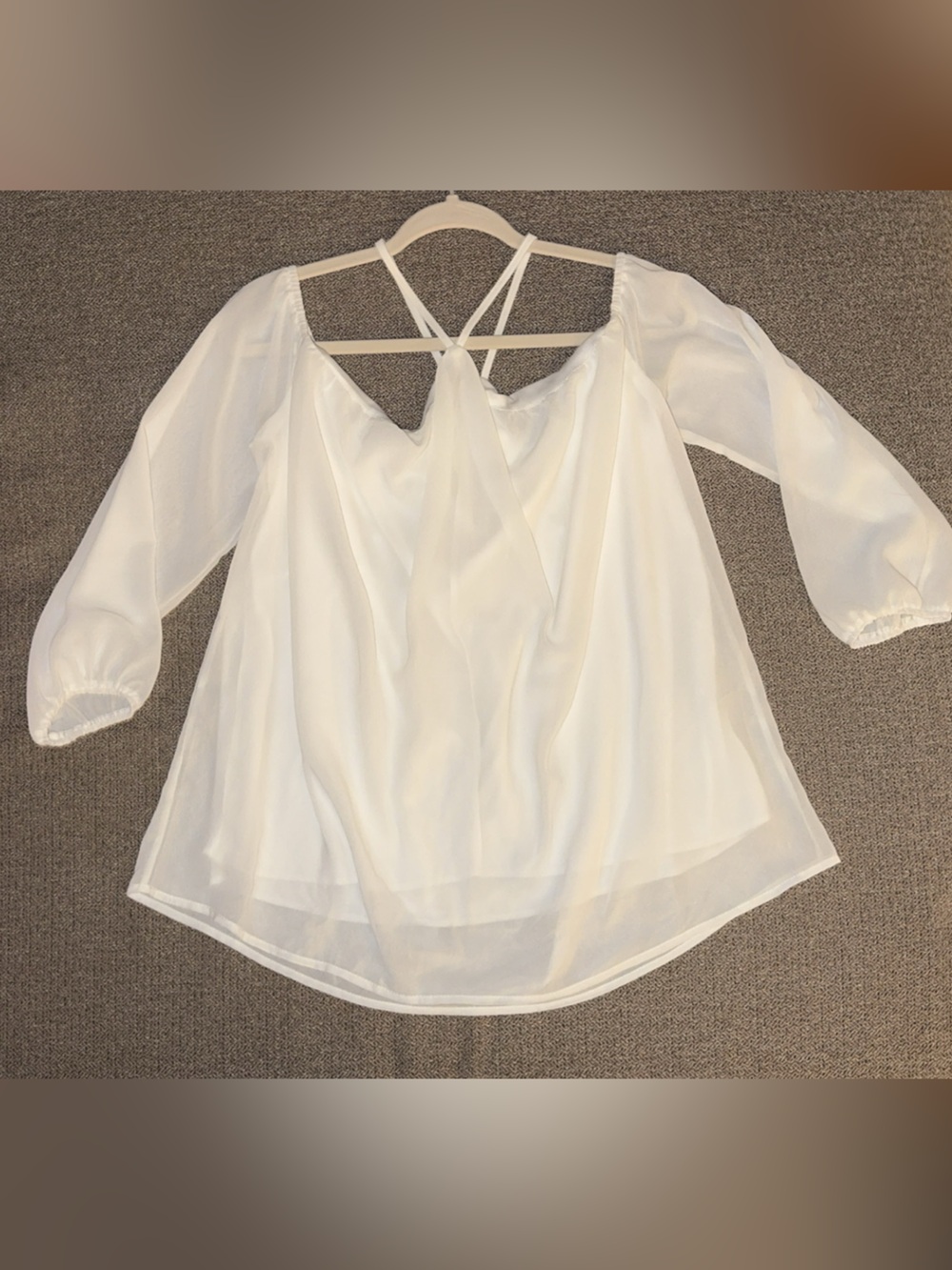 Women's White Sheer Blouse with Strappy Back